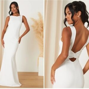 LULU's Bridal Wedding Chic Tie Knot Open Back Mermaid Trumpet Gown NWOT